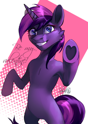 Size: 2480x3507 | Tagged: safe, artist:charlot, oc, oc only, pony, unicorn, belly, bipedal, female, heart, heart eyes, hearts and hooves day, high res, holiday, hoof heart, horn, mare, solo, unicorn oc, valentine, valentine's day, wingding eyes