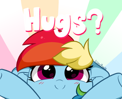 Size: 3904x3152 | Tagged: safe, artist:kittyrosie, rainbow dash, pegasus, pony, bronybait, c:, cute, dashabetes, heart eyes, high res, hug request, kittyrosie is trying to murder us, looking at you, smiling, solo, text, weapons-grade cute, wingding eyes