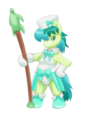 Size: 1200x1600 | Tagged: safe, artist:kushina13, sandbar, earth pony, semi-anthro, g4, arm hooves, bipedal, bowtie, clothes, crossdressing, hat, hoof hold, male, ribbon, simple background, solo, staff, transparent background