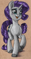 Size: 1280x2382 | Tagged: safe, artist:faline-art, edit, rarity, pony, unicorn, g4, female, mare, open mouth, open smile, raised leg, smiling, solo, traditional art