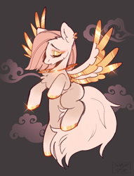 Size: 2065x2708 | Tagged: safe, artist:sugarstar, oc, oc only, oc:lampsi apomesa, pegasus, pony, ear piercing, female, fluffy tail, flying, halo, high res, mare, multiple wings, piercing, solo, spread wings, tail, wings