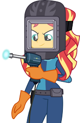 Size: 3000x4612 | Tagged: safe, artist:cloudy glow, sunset shimmer, equestria girls, g4, get the show on the road, my little pony equestria girls: summertime shorts, simple background, solo, sunset welder, transparent background, vector, welding mask
