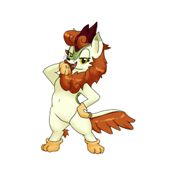 Size: 1000x1000 | Tagged: safe, artist:kushina13, autumn blaze, kirin, semi-anthro, g4, bipedal, fangs, female, looking at you, mare, paw gloves, simple background, solo, transparent background, whiskers