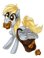 Size: 1024x1366 | Tagged: safe, artist:xnightmelody, derpy hooves, pegasus, pony, g4, bag, cute, derpabetes, female, food, mouth hold, muffin, simple background, solo, transparent background