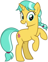 Size: 2400x3100 | Tagged: safe, artist:cheezedoodle96, citrine spark, fire quacker, pony, unicorn, g4, .svg available, braid, female, friendship student, full body, grin, high res, hooves, horn, leaning, looking at you, mare, raised hoof, rearing, show accurate, simple background, smiling, smiling at you, solo, svg, tail, transparent background, two toned mane, two toned tail, vector