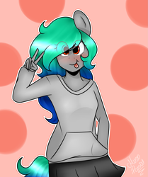 Size: 1623x1944 | Tagged: safe, artist:erinisanxious, oc, oc only, oc:starbloody, anthro, anthro oc, clothes, female, peace sign, solo, tongue out