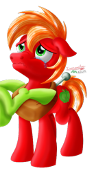 Size: 383x700 | Tagged: safe, artist:inurantchan, big macintosh, granny smith, earth pony, pony, g4, colt, colt big macintosh, crying, duo, female, floppy ears, foal, male, mare, simple background, transparent background, yoke, younger