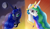 Size: 1043x599 | Tagged: safe, artist:inurantchan, princess celestia, princess luna, alicorn, pony, g4, bust, duo, female, moon, royal sisters, siblings, sisters, sun