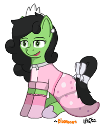 Size: 810x980 | Tagged: safe, artist:bloonacorn, oc, oc only, oc:filly anon, earth pony, pony, clothes, dress, ear piercing, earring, earth pony oc, female, filly, happy, jewelry, piercing, simple background, smiling, solo, tiara, tomboy taming, transparent background