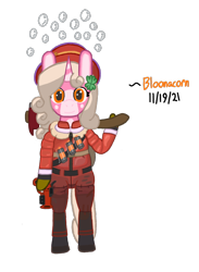 Size: 860x1178 | Tagged: safe, artist:bloonacorn, oc, oc only, oc:bloona blazes, unicorn, semi-anthro, /mlp/ tf2 general, arm hooves, horn, simple background, solo, team fortress 2, transparent background, unicorn oc