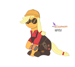 Size: 2000x1800 | Tagged: safe, artist:bloonacorn, applejack, earth pony, pony, g4, /mlp/ tf2 general, engiejack, engineer, engineer (tf2), palindrome get, simple background, solo, team fortress 2, transparent background