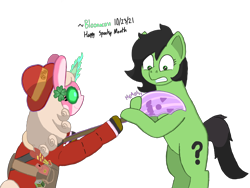 Size: 2400x1800 | Tagged: safe, artist:bloonacorn, oc, oc:bloona blazes, oc:filly anon, earth pony, pony, unicorn, /mlp/ tf2 general, duo, earth pony oc, female, filly, horn, simple background, team fortress 2, transparent background, unicorn oc