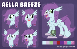 Size: 6980x4522 | Tagged: safe, artist:captshowtime, oc, oc:aella breeze, hippogriff, pony, braid, burb, commission, fallout, jewelry, necklace, pipboy, pipbuck, ponysona, reference sheet, solo