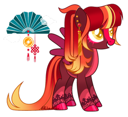 Size: 798x729 | Tagged: safe, artist:wicked-red-art, oc, oc only, oc:leche, pegasus, pony, chinese, chinese new year, ear piercing, earring, female, grin, jewelry, mare, markings, multicolored hair, piercing, simple background, smiling, solo, transparent background, unshorn fetlocks