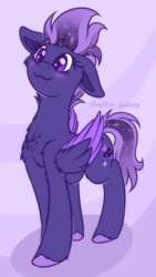 Size: 1800x3200 | Tagged: safe, artist:shad0w-galaxy, oc, oc only, oc:shadow galaxy, pegasus, pony, :3, adorable face, blushing, chest fluff, colored wings, cute, diabetes, ethereal mane, female, floppy ears, fluffy, folded wings, hooves, mare, multicolored hair, multicolored mane, multicolored wings, simple background, solo, starry mane, tail, unshorn fetlocks, wings