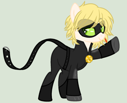 Size: 1320x1072 | Tagged: safe, artist:yulianapie26, pony, adrien agreste, base used, chat noir, clothes, costume, crossover, male, miraculous ladybug, ponified, raised hoof, simple background, smiling, solo, stallion