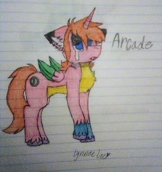 Size: 1920x2043 | Tagged: safe, oc, oc only, pegasus, pony, 2021, artificial intelligence, fursona, help me, lined paper, neon, old art, pegasus oc, solo, traditional art