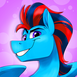 Size: 2500x2500 | Tagged: safe, artist:luximus17, oc, oc only, oc:andrew swiftwing, pegasus, pony, bust, grin, high res, looking at you, male, portrait, smiling, solo, stallion, wings