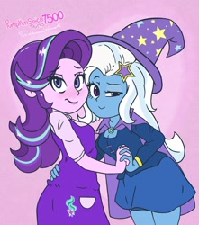 Size: 1779x2013 | Tagged: safe, alternate version, artist:pumpkinspice751, starlight glimmer, trixie, equestria girls, g4, duo, female, holding hands, lesbian, ship:startrix, shipping