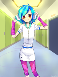 Size: 3000x4000 | Tagged: dead source, safe, artist:kurumilaa, dj pon-3, vinyl scratch, human, equestria girls, g4, canterlot high, female, headphones, high res, humanized, looking at you, solo