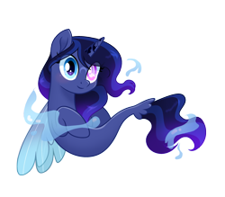 Size: 2448x2148 | Tagged: safe, artist:moonnightshadow-mlp, oc, oc only, alicorn, seapony (g4), base used, blue mane, dorsal fin, fin wings, fins, fish tail, flowing mane, flowing tail, high res, horn, movie accurate, seaponified, simple background, smiling, solo, species swap, tail, transformation, transparent background, water, wings