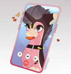 Size: 2032x2100 | Tagged: safe, alternate character, alternate version, artist:2pandita, oc, pony, unicorn, cellphone, high res, male, mouth hold, phone, smartphone, solo, stallion