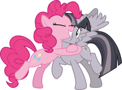 Size: 4068x3000 | Tagged: safe, artist:cloudy glow, artist:wardex101, artist:yanoda, edit, pinkie pie, twilight sparkle, alicorn, earth pony, pony, g4, the mean 6, discorded, discorded twilight, duo, eyes closed, female, mare, raised hoof, simple background, smiling, transparent background, twilight sparkle (alicorn), twilight tragedy, vector