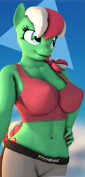 Size: 1857x3840 | Tagged: safe, artist:dangerousdpad, oc, oc only, oc:pepper, changeling, earth pony, anthro, 3d, anthro oc, clothes, pants, plate, solo, source filmmaker, yoga pants