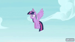 Size: 640x360 | Tagged: safe, screencap, berry punch, berryshine, twilight sparkle, alicorn, earth pony, pony, g4, season 4, testing testing 1-2-3, animated, chopper, duo, female, flying, gif, gifs.com, helicopter, mare, open mouth, sky, spread wings, twilight sparkle (alicorn), wings