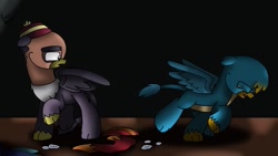 Size: 1023x575 | Tagged: safe, artist:beesmeliss, gallus, grampa gruff, griffon, g4, chibi, crying