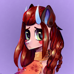 Size: 2601x2601 | Tagged: safe, artist:ske, oc, oc only, earth pony, pony, bust, high res, horns, mushroom, portrait, solo, trade