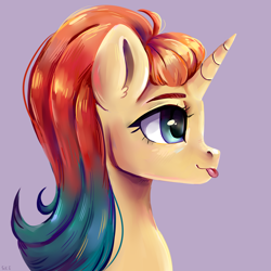 Size: 2600x2600 | Tagged: safe, artist:ske, oc, oc only, oc:sheron, pony, unicorn, :p, bust, gift art, high res, portrait, profile, raspberry, smiling, solo, tongue out