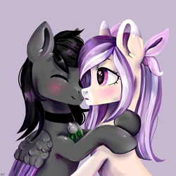 Size: 2600x2600 | Tagged: safe, artist:ske, oc, earth pony, pegasus, pony, blushing, commission, duo, high res, hug, love, ych result