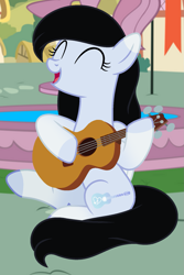 Size: 1205x1809 | Tagged: safe, artist:cindystarlight, oc, oc:lucy ghost, pegasus, pony, female, guitar, mare, musical instrument, solo