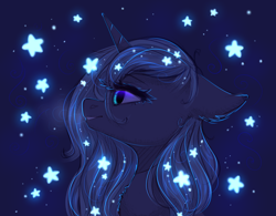 Size: 2000x1562 | Tagged: safe, artist:avrameow, princess luna, alicorn, pony, g4, bust, floppy ears, smiling, solo, stars