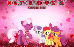 Size: 2064x1305 | Tagged: safe, artist:aqua-pony, artist:not-yet-a-brony, artist:valadrem, apple bloom, cheerilee, scootaloo, sweetie belle, earth pony, pegasus, pony, unicorn, g4, 2022, card, cutie mark crusaders, february, hearts and hooves day, hearts and hooves day cards, holiday, platonic, smiling, teacher and student, valentine's day, valentine's day card, youtube link in the description