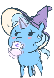 Size: 678x981 | Tagged: safe, artist:creamyogurt, trixie, pony, unicorn, g4, chibi, coffee, mug, simple background, sketch, transparent background