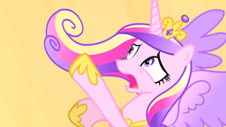 Size: 1920x1080 | Tagged: safe, screencap, princess cadance, alicorn, pony, g4, three's a crowd, crown, female, jewelry, mare, regalia, solo, spread wings, tiara, wings