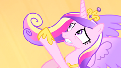 Size: 1920x1080 | Tagged: safe, screencap, princess cadance, alicorn, pony, g4, three's a crowd, crown, female, jewelry, mare, regalia, solo, spread wings, tiara, wings