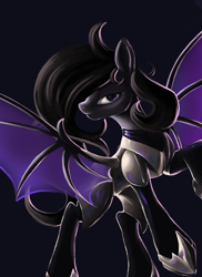 Size: 4000x5500 | Tagged: safe, oc, oc:midnight blitz, bat pony, pony, undead, vampire, vampony, armor, black hair, gray coat, solo, spread wings, wings