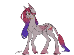 Size: 2160x1620 | Tagged: safe, artist:v-nuz, oc, oc only, bat pony, pegasus, pony, bat pony oc, ear fluff, ear tufts, fangs, folded wings, full body, glasses, gradient mane, gradient tail, signature, simple background, solo, standing, tail, transparent background, unshorn fetlocks, wings