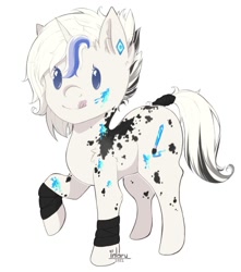 Size: 702x795 | Tagged: safe, artist:inlaru, oc, oc only, oc:diamond brush, pony, unicorn, chibi, colored, digital art, doodle, flat colors, happy, horn, paint, present, simple background, simple shading, solo, tongue out, unicorn oc, white background