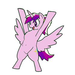 Size: 400x400 | Tagged: safe, artist:kushina13, princess cadance, alicorn, semi-anthro, g4, arm hooves, belly, belly button, bipedal, chest fluff, cute, cutedance, female, full body, hoof in air, hooves, horn, mare, open mouth, open smile, raised hoof, simple background, smiling, solo, spread wings, standing, transparent background, wings