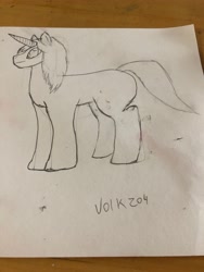 Size: 3024x4032 | Tagged: safe, artist:volk204, oc, oc only, pony, unicorn, horn, lineart, male, photo, side view, solo, stallion, traditional art