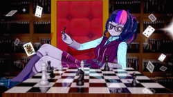 Size: 1920x1080 | Tagged: safe, artist:ratachu666, sci-twi, twilight sparkle, equestria girls, g4, 3d, chess, chess piece, chessboard, clothes, koikatsu, playing card, shoes, socks