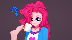 Size: 1920x1080 | Tagged: safe, artist:ratachu666, pinkie pie, equestria girls, g4, 3d, coffee mug, koikatsu, mug, pinkie being pinkie, question mark, simple background