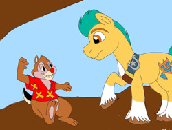 Size: 1032x774 | Tagged: safe, artist:wolfspiritclan, hitch trailblazer, earth pony, pony, g5, my little pony: a new generation, chip and dale rescue rangers, crossover, dale, disney, male, stallion, voice actor joke