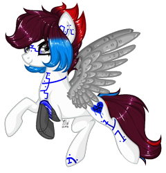 Size: 1020x1064 | Tagged: safe, artist:yulianapie26, oc, oc only, cyborg, pegasus, pony, amputee, artificial wings, augmented, base used, glasses, pegasus oc, prosthetic leg, prosthetic limb, prosthetic wing, prosthetics, rearing, simple background, smiling, solo, transparent background, wings