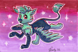 Size: 2692x1799 | Tagged: safe, artist:dandy, oc, oc only, oc:baja, griffon, beak, chest fluff, copic, griffon oc, looking at you, open mouth, solo, traditional art, wings