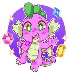 Size: 1911x2032 | Tagged: safe, artist:cocopudu, spike, dragon, cute, cute little fangs, fangs, gem, looking at you, male, open mouth, open smile, simple background, smiling, smiling at you, solo, spikabetes, waving at you, white background, white pupils, winged spike, wings